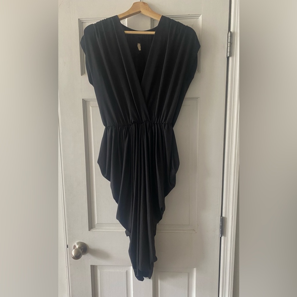 Vintage V Neck Black Dress